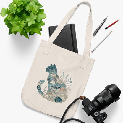 Organic Canvas Tote Bag - Blue Cat