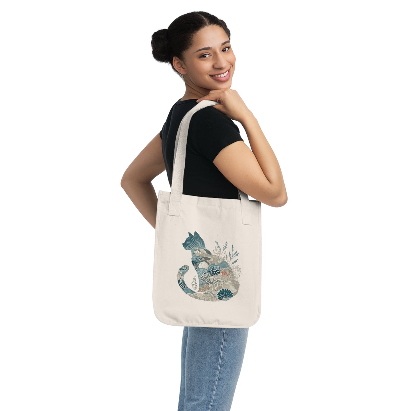 Organic Canvas Tote Bag - Blue Cat