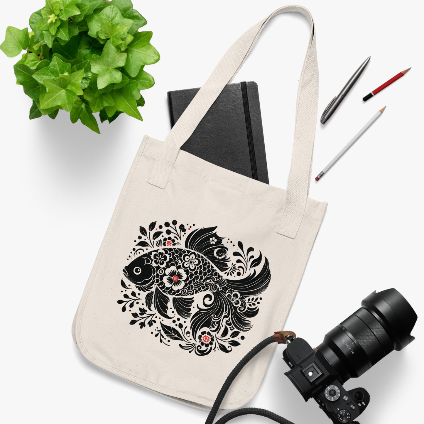 Organic Canvas Tote Bag - Fish