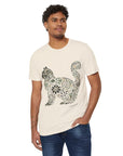 Man wearing a cream t-shirt with Catflix & Chill Earth design